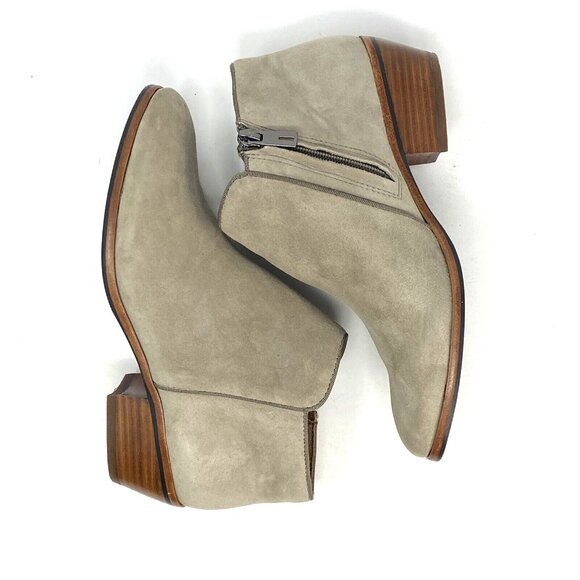 Sam Edelman Boots Womens 6.5 Petty Putty Taupe Suede Ankle Bootie Block Heels - Picture 4 of 16